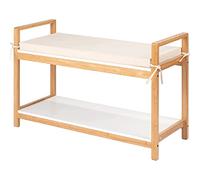 WENKO Banc à chaussures avec coussin de siège Finja, étagère à chaussure Scandi Chic avec surface de siège, armoire à chaussures moderne & banquette en bambou de qualité supérieure et durable combiné au MDF, 90 x 55 x 34 cm, blanc/nature