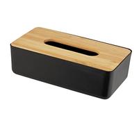 WENKO Boîte à mouchoirs Rotello, pour lingettes cosmétiques ou mouchoirs en boîtes cartonnées standard, en plastique, couvercle en bambou, retrait facile, 24 x 7,5 x 12,7 cm, noir/couleur naturelle
