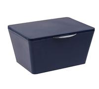 WENKO Boîte avec Couvercle Brasil, Panier de Rangement, Panier de Salle de Bain avec Couvercle, Plastique (Pet), 19 x 10 x 15.5 cm, Bleu