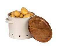 WENKO Boîte de rangement Aria 3,8 litres, boîte métallique avec couvercle en bois d'acacia, perméable à l'air, Ø 18 x 16,5 cm, beige