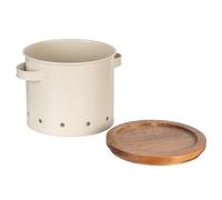 WENKO Boîte de rangement Aria 3,8 litres, boîte métallique avec couvercle en bois d'acacia, perméable à l'air, Ø 18 x 16,5 cm, beige