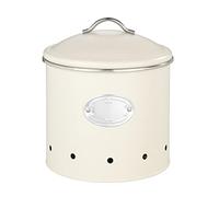WENKO Boîte de rangement Nero 4 litres avec trous, boîte perméable à l'air au design rétro pour une circulation d'air optimale, en métal laqué avec application inscriptible, Ø 18,7 x 21 cm, beige