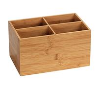 WENKO Boîte en bambou avec 4 compartiments Boîte de rangement, panier de salle de bain naturel