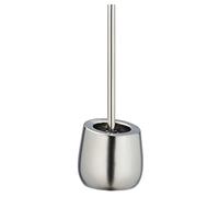 WENKO Brosse WC Badi Chromé mate céramique Porte-brosse WC avec soies en silicone et brosse pour rebords Argent mat