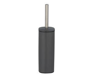 WENKO Brosse WC fermée Alassio, Porte Brosse WC au Design fermé avec Brosse WC Noire et tête de Brosse WC remplaçable de Ø 8,5 cm, Acier, 9,3x39,2x9,3 cm, Gris Mat