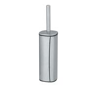 WENKO Brosse WC fermée Alassio, porte brosse WC au design fermé avec tête de brosse WC remplaçable de Ø 8,5 cm, Acier, 9,3x39,2x9,3 cm, argent mat
