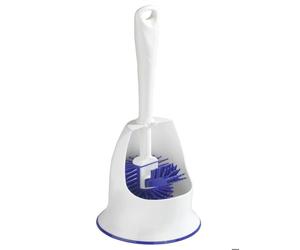 WENKO Brosse WC pour un nettoyage en profondeur| Brosse à Poils Antiadhérents | Bordure pour les Bords | Gris | 13,5x41,8x13,5 cm