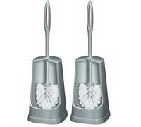 WENKO Brosse WC Simple Gris - Porte-Brosse WC, Plastique, 12.5 x 40 x 12.5 cm, Gris (Lot de 2)