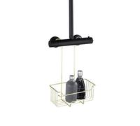 WENKO Caddy de douche Modèle Milo | Étagère de douche inox doré pour un rangement pratique | Caddy de douche sans perçage | Dimensions (l x h x p) 25 x 36 x 14 cm | Métal doré