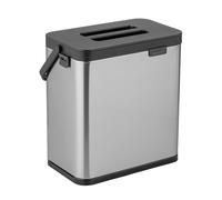 WENKO Collecteur de déchets Mod, Colin poubelle inox anti-traces de doigts 3L avec couvercle et poignée 20,5x21x12,5cm argent mat noir pour cuisine