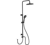 WENKO Colonne de Douche Pluie Watersaving | 3 Jets | Barre Douche, pommeau Douche Ciel de Pluie 22,5cm, douchette 11cm, Flexible 1,5m | Raccordement Standard | Hauteur réglable 75-120cm | Noir