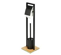WENKO Combiné WC 2en1 Bambusa | Serviteur Toilette avec dérouleur Papier Toilette et Brosse WC à tête remplaçable | Acier laqué Mat | Bambou certifié FSC® | 18 x 72,5 x 18 cm | Noir et Bois