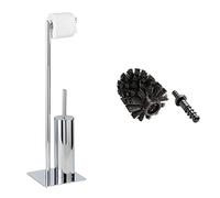 WENKO Combiné WC Recco - Porte-Brosse WC, Acier, 20 x 71.5 x 20 cm, Chromé & 158181 Brosse de Rechange WC Polaris Noir