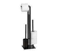 WENKO Combiné WC Rivalta, Brosse WC et Dérouleur Papier, Acier Noir Mat, 20 x 70 x 18 cm
