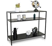 Console meuble style industriel, petite console étroite, meuble entrée - bureau d'appoint, 3 plateaux de rangement, métal - MDF,