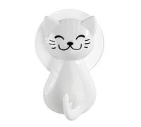 WENKO Crochet à ventouse Chat blanc - Crochet mural, patère pour vêtements, Plastique (ABS), 6 x 9.5 x 5.5 cm, Blanc