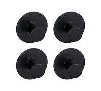WENKO Crochet mural Celano noir | Set de 4 crochets adhésifs en inox pour salle de bain | Crochet sans perçage design | Dimensions Ø 5 x 3,3 cm | Métal noir élégant et résistant
