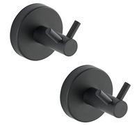 WENKO Crochet mural Duo Mod. Bosio Black | Patère double design industriel en inox noir pour salle de bain | Set de 2 crochets muraux modernes | Dimensions Ø 5,5 x 5,5 cm | Métal noir