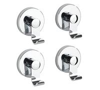 WENKO Crochet Vacuum-Loc Modèle iRun | Ensemble de 4 Crochets chromés sans perçage pour Salle de Bain | Fixation Facile sur Surfaces Lisses | Matériau ABS | 6 x 7 x 5 cm | Couleur Chrome