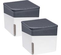 WENKO Déshumidificateur Cube 1000 g, Lot de 2, pour pièces Jusqu’à 80 m³, elimine l'humidité, Anti moississure, sans électricité, Silencieux, Rechargeable, Blanc