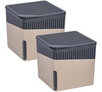 WENKO Déshumidificateur Cube 1000 g, lot de 2, pour pièces jusqu’à 80 m³, elimine l'humidité, anti moississure, sans électricité, silencieux, rechargeable, beige