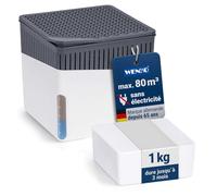 WENKO Déshumidificateur Cube 1000 g, pour pièces jusqu’à 80 m³, elimine l'humidité, anti moississure, sans électricité, silencieux, rechargeable, blanc