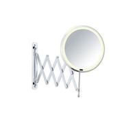 WENKO Miroir Maquillage LED Mural Barona, avec Bras télescopique, Miroir grossissant x5, Ø 20 cm, Acier - Plastique, 20x34x55 cm, Chromé