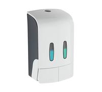 WENKO Distributeur de désinfectant et de Savon à 2 Chambres Tartas Blanc, Distributeur Mural hygiénique pour désinfectant, Savon Liquide etc, sans perçage, capacité par Chambre : 480 ML, 14,5x24x9cm
