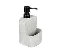 WENKO Distributeur de Liquide Vaisselle Festival, Distributeur de Savon Rechargeable en béton Gris Solide, Compartiment pour éponge, idéal pour la Cuisine, capacité 380 ML, 10 x 18 x 10 cm, béton