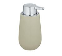 WENKO Distributeur de Savon Badi Beige - Distributeur de Savon Liquide, Distributeur de Liquide Vaisselle Capacité: 0.32 l, Céramique, 9.5 x 16 x 8 cm, Beige