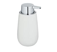 WENKO Distributeur de Savon Badi Blanc - Distributeur de Savon Liquide Capacité: 0.32 l, Céramique, 9.5 x 16 x 8 cm, Blanc