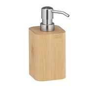 WENKO Distributeur de savon Bambusa, flacon-pompe rechargeable en bambou, distributeur à pompe pour la cuisine & la salle de bain, accessoire de salle de bain, 220ml, 9,3x16,5x7,2cm, nature