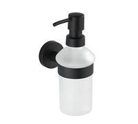 WENKO Distributeur de Savon Bosio Noir | Distributeur de Savon Mural en INOX Mat pour Salle de Bain et Cuisine | Inclusions Fixation avec vis Dimensions 7 x 18 x 11 cm | Matériau INOX 304