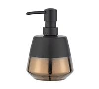 WENKO Distributeur de savon Brandol, doseur de savon rechargeable pour le savon liquide et la lotion, en céramique haut de gamme, 9,8 x 14,1 x 9,8 cm, capacité de 450 ml, noir/cuivre