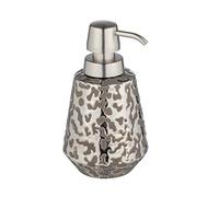 WENKO Distributeur de savon Burgos en céramique avec jeu de motifs brillant, distributeur rechargeable pour le savon, embout de pompage à l'aspect d'acier inox, gris-marron/platine, Ø9,1x15cm, 350 ml