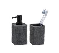 WENKO Distributeur de savon et gobelet brosse à dents Villata, Gris, ensemble de 2 pièces.