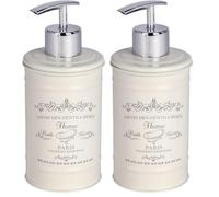 WENKO Distributeur de Savon Home - Distributeur de Savon Liquide Capacité: 0.35 l, Acier, 8.5 x 16.5 x 7 cm, Crème (Lot de 2)