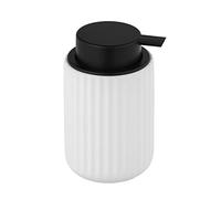 WENKO Distributeur de savon liquide Belluno, distributeur de savon rechargeable en céramique , capacité 300 ml, céramique avec structure cannelée Soft-Touch moderne, Ø8x13,5 cm, blanc - noir mat