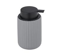 WENKO Distributeur de savon liquide Belluno, distributeur de savon rechargeable en céramique , capacité 300 ml, céramique avec structure cannelée Soft-Touch moderne, Ø8x13,5 cm, gris - noir mat