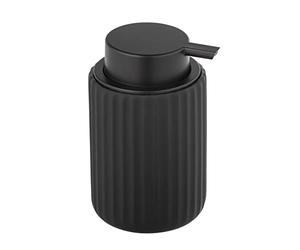 WENKO Distributeur de savon liquide Belluno, distributeur de savon rechargeable en céramique , capacité 300 ml, céramique avec structure cannelée Soft-Touch moderne, Ø8x13,5 cm, noir mat