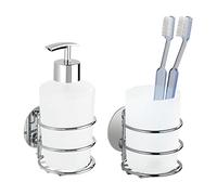 WENKO Distributeur de Savon Mural Turbo-Loc et Porte-Brosse à Dents | Fixation sans perçage pour Salle de Bain | Support en métal chromé et Plastique Blanc | DIM 7,5 x 16,5 x 9 cm