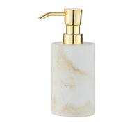 WENKO Distributeur de Savon Odos, doseur de Savon Rechargeable pour Le Savon Liquide, en polyrésine Robuste à l'aspect marbre, 7 x 18 x 10 cm, capacité de 290 ML, Blanc/Or