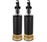 WENKO Distributeur huile & vinaigre Boga, 300 ml, bec avec fermeture à 1 pression, dosage précis, bouteille en verre, habillage acier inoxydable & bouchon plastique, Ø 6 x 25 cm, transparent/noir