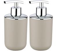 WENKO Distributeur Savon Liquide, Porte Savon Liquide, Brasil, Taupe, Pet incassable, 320 ML, 7.3 x 16.5 x 9 cm (Lot de 2)