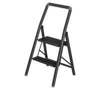 WENKO Échelle légère en aluminium Compact, escabeau pliant avec barre de sécurité à enclenchement et poignée, 2 marches pour une hauteur supplémentaire de 44 cm, marches antidérapantes, 3,05 kg, 45,5 