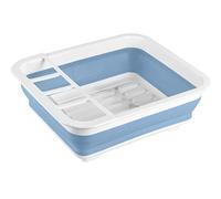 WENKO Égouttoir à vaisselle Gaia pliable blanc/bleu - Égouttoir pour vaisselle, support d'égouttage pour la vaisselle et les couverts, Polypropylène, 36.5 x 13 x 31 cm, Blanc
