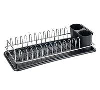 WENKO Égouttoir à vaisselle Single, égouttoir compact pour la vaisselle avec égouttoir et panier à couverts amovible pour les petites cuisines, support en métal chromé, 40 x 10 x 18 cm, noir/argenté