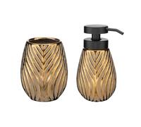 WENKO Ensemble Accessoires Salle de Bain IDRO | Distributeur Savon 330mL + Gobelet Porte Brosse à Dents Ø6,5x10,5cm | Céramique
