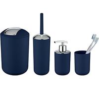 WENKO Ensemble Accessoires Salle de Bain Modèle Brasil 4 pièces | Poubelle Salle de Bain Distributeur de Savon Brosse WC gobelet | Plastique TPE 37 x 10 x 10 cm Bleu foncé