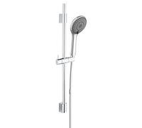 WENKO Ensemble de douche Watersaving, barre de douche en inox, avec pomme de douche à économie d'eau à 3 jets et flexible, adapté aux chauffe-eau instantanés, raccord universel ½", 70 cm, chrome
